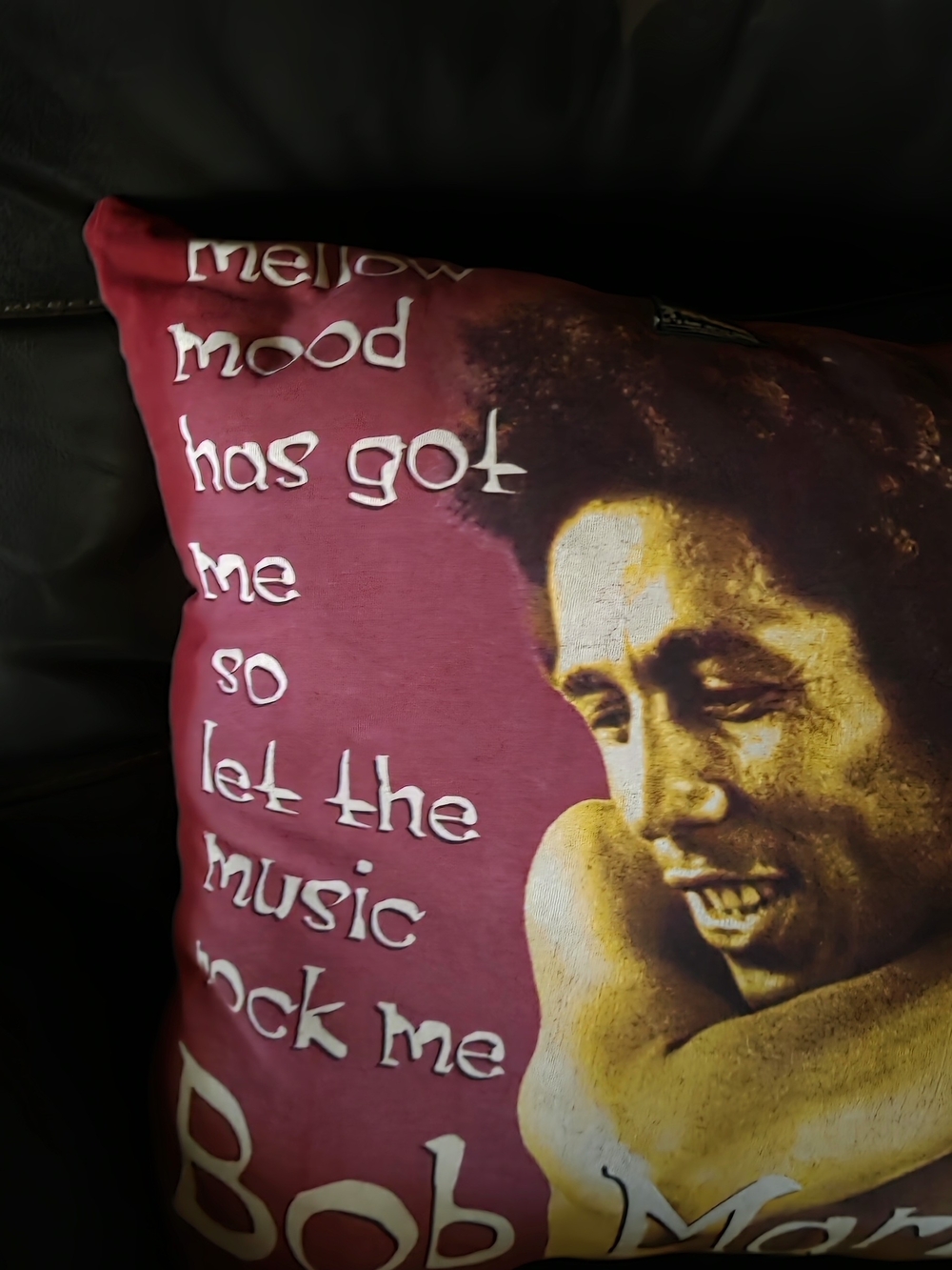 Bob Marley Music Pillow - Burgundy Yellow Graphic